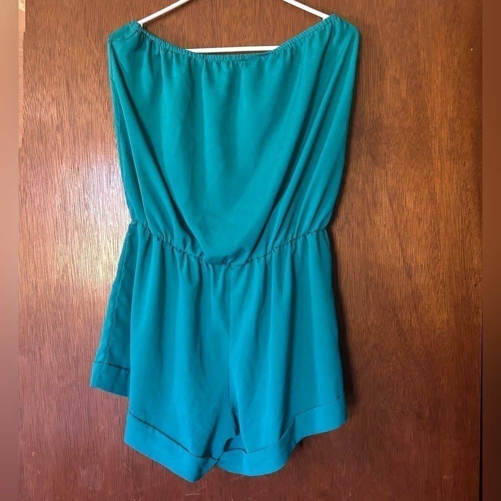 Garcia blue peacock feather bow strapless romper size L - Picture 7 of 11